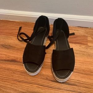 Womens open toe black espadrilles